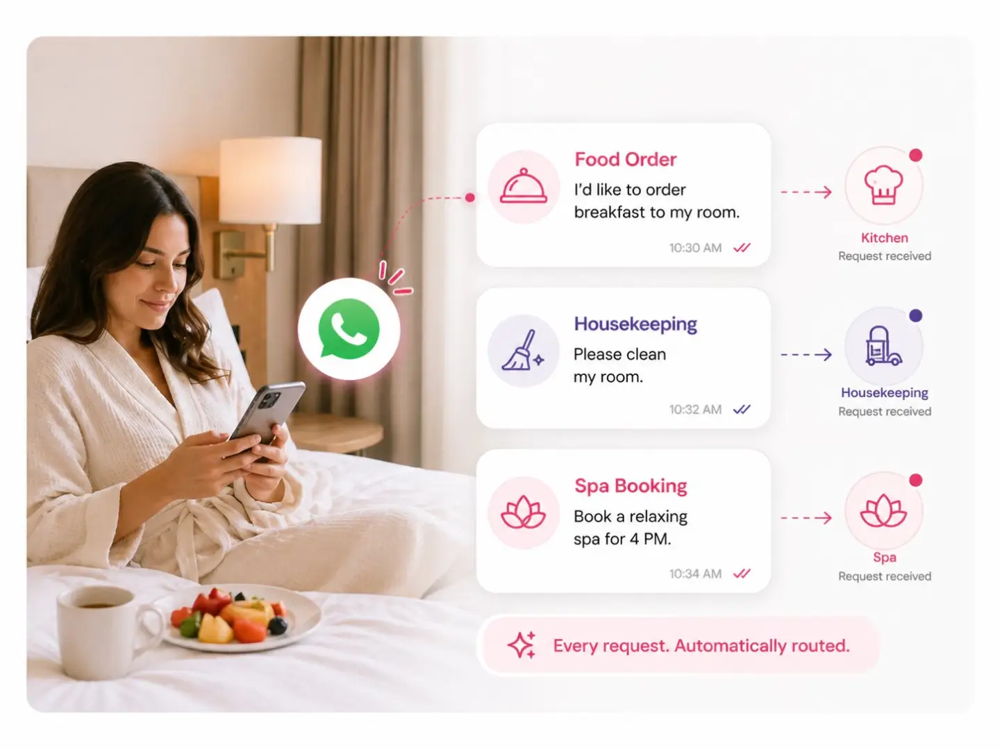 Hotel guest scanning a QR code menu using a smartphone