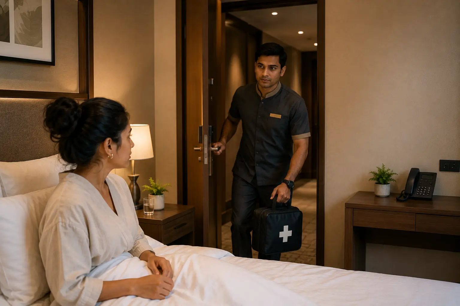 Hotel staff reaching the guest quickly after receiving an SOS emergency alert