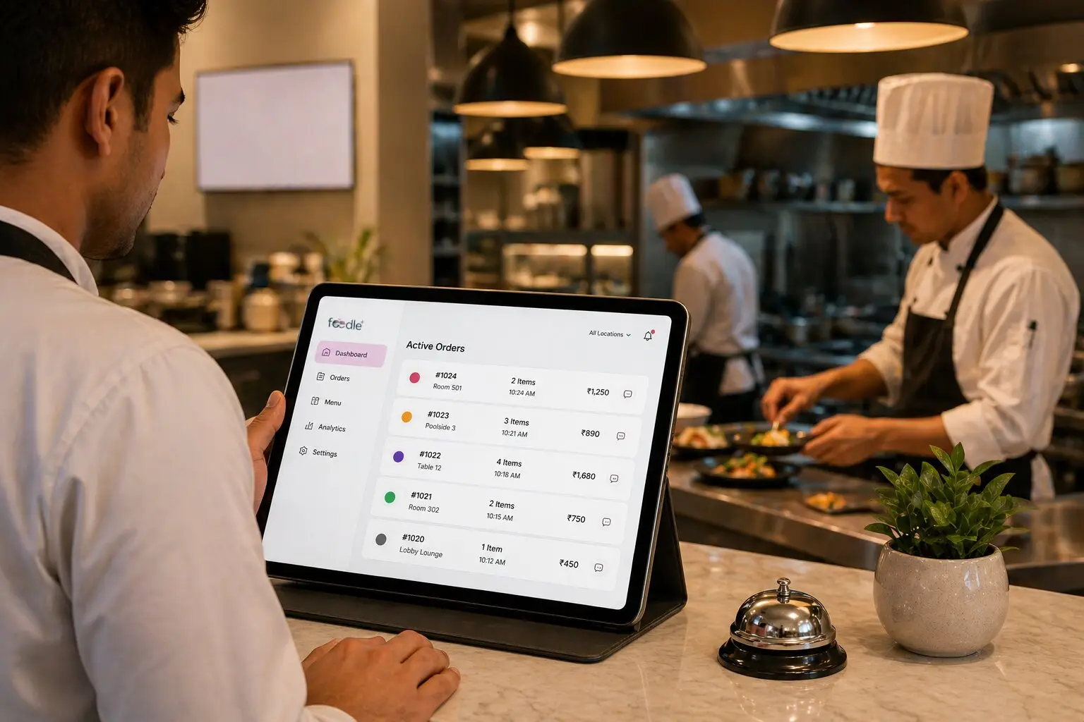 Hotel order performance tracking dashboard monitoring service efficiency and fulfillment
